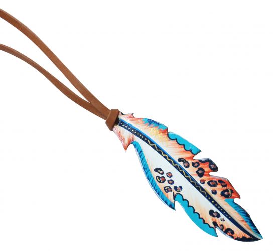 Grande plume en cuir peinte à la main multicolore, 17 cm