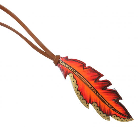 Grande plume en cuir peinte à la main rouge, 17 cm