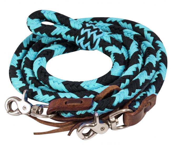 Rênes western fermées en nylon bicolore, 2,4 m, butée coulissante