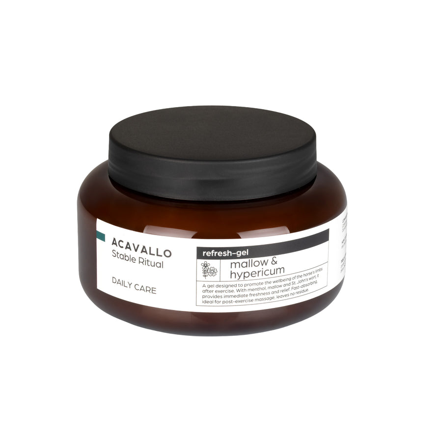 Gel rafraîchissant Acavallo mauve et millepertuis pour membres, 500 ml
