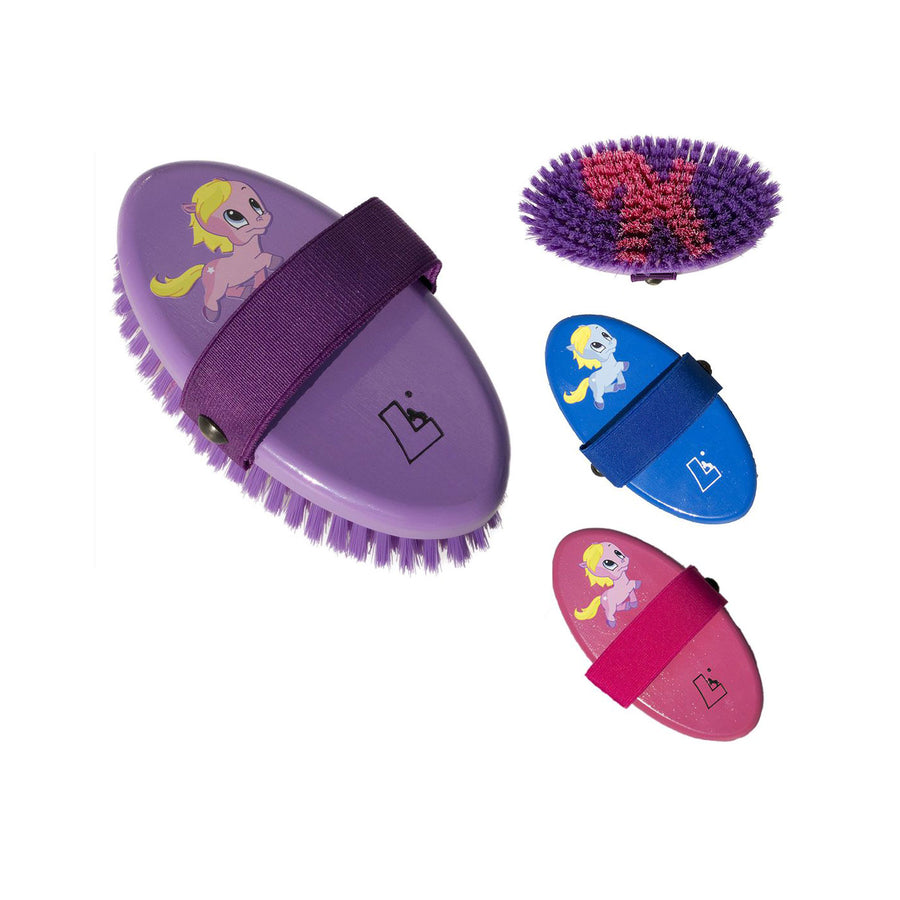 Brosse poney Leistner dos en bois, poils doux et motifs colorés
