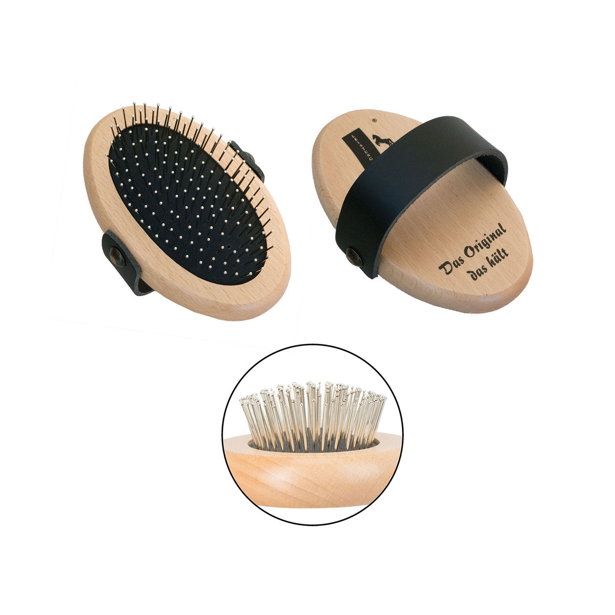 Brosse crinière et queue Leistner, picots métal arrondis, bois massif