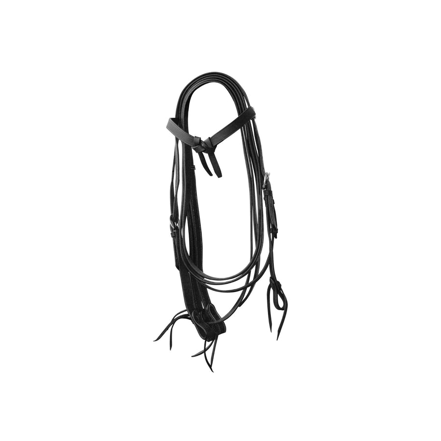 Bridon western Lakota cuir lisse, frontal tressé à nœud, avec rênes