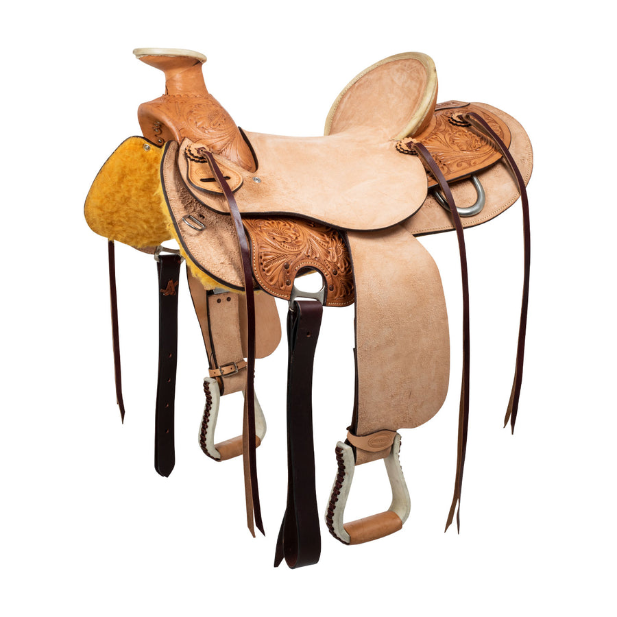 Selle western Wade Running en cuir retourné et décor floral, 16 ou 17 pouces