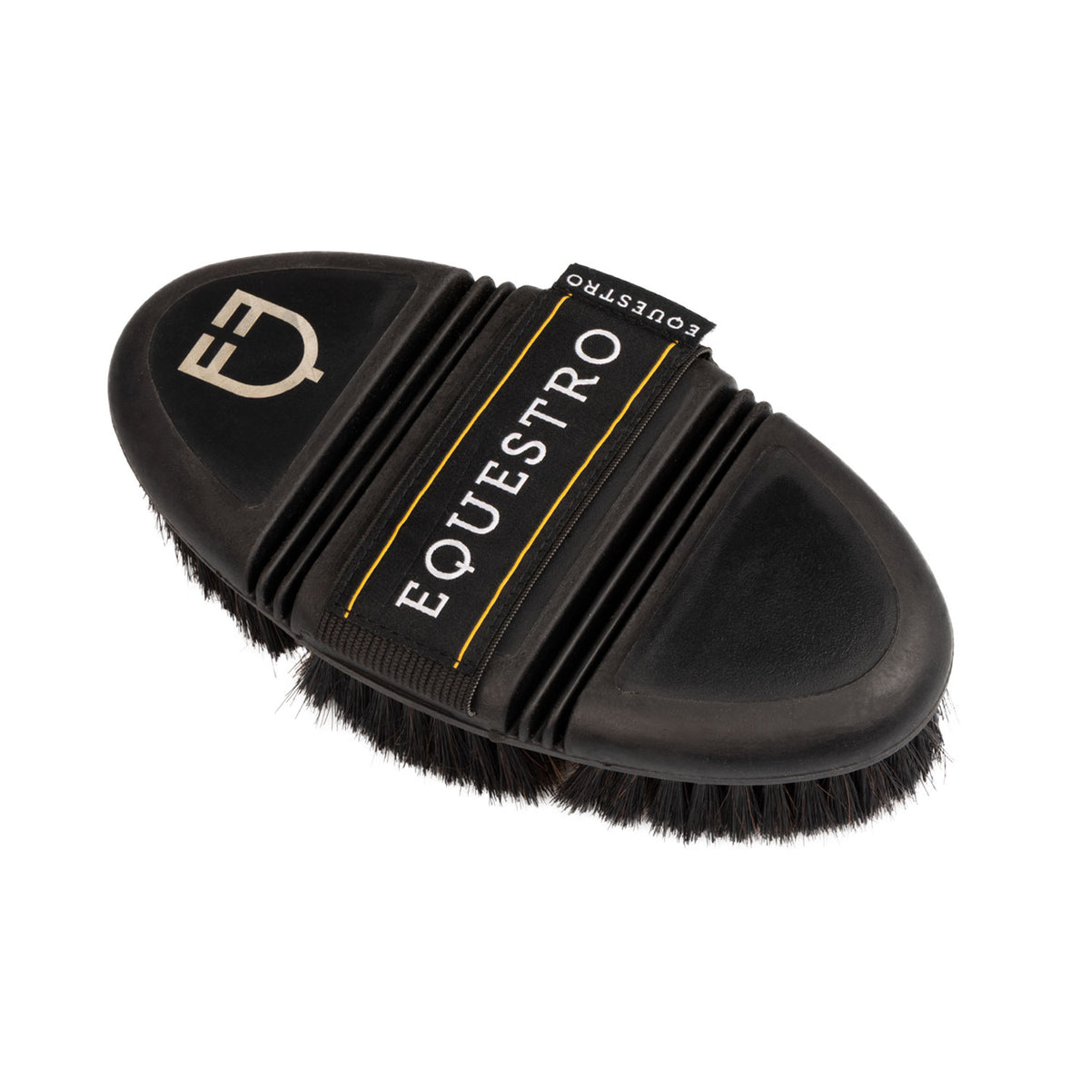 Brosse douce flexible Equestro en crin naturel avec sangle élastique