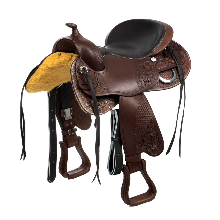 Selle western ronde Freemax FMW en cuir de vache, 15, 16 ou 17 pouces