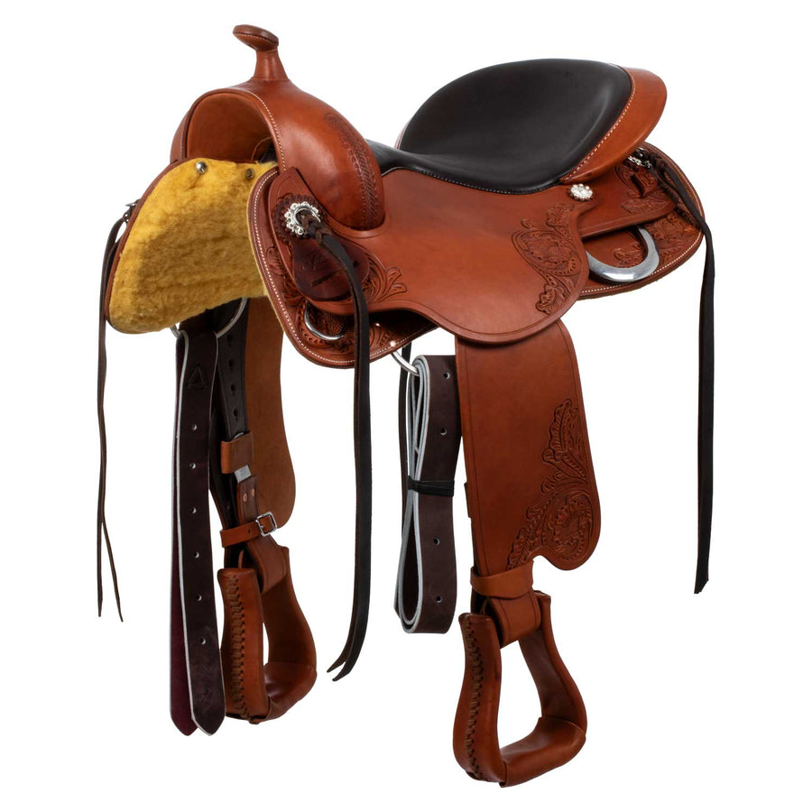 Selle western Freemax dos court en cuir de vache, 15 à 17 pouces