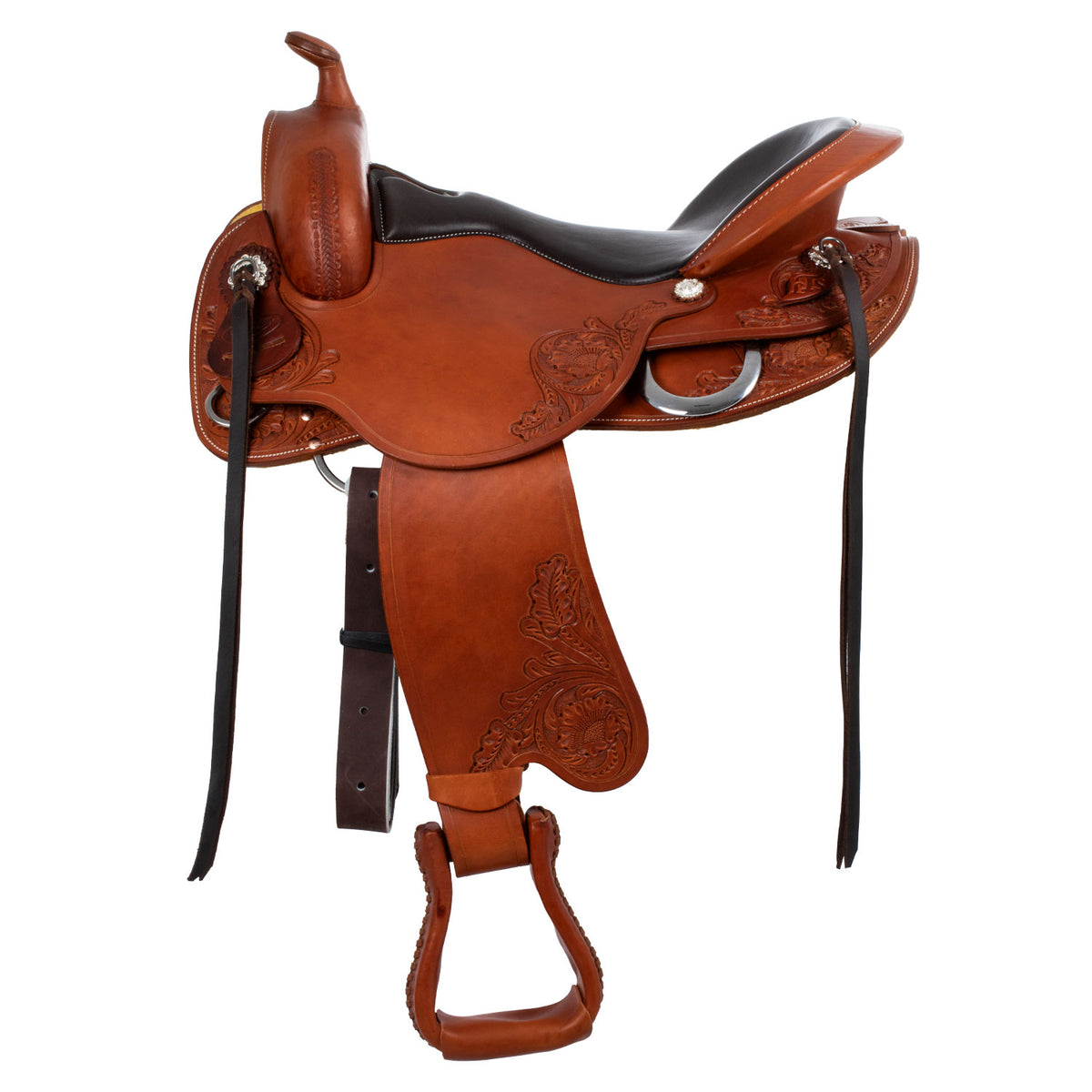 Selle western Freemax dos court en cuir de vache, 15 à 17 pouces