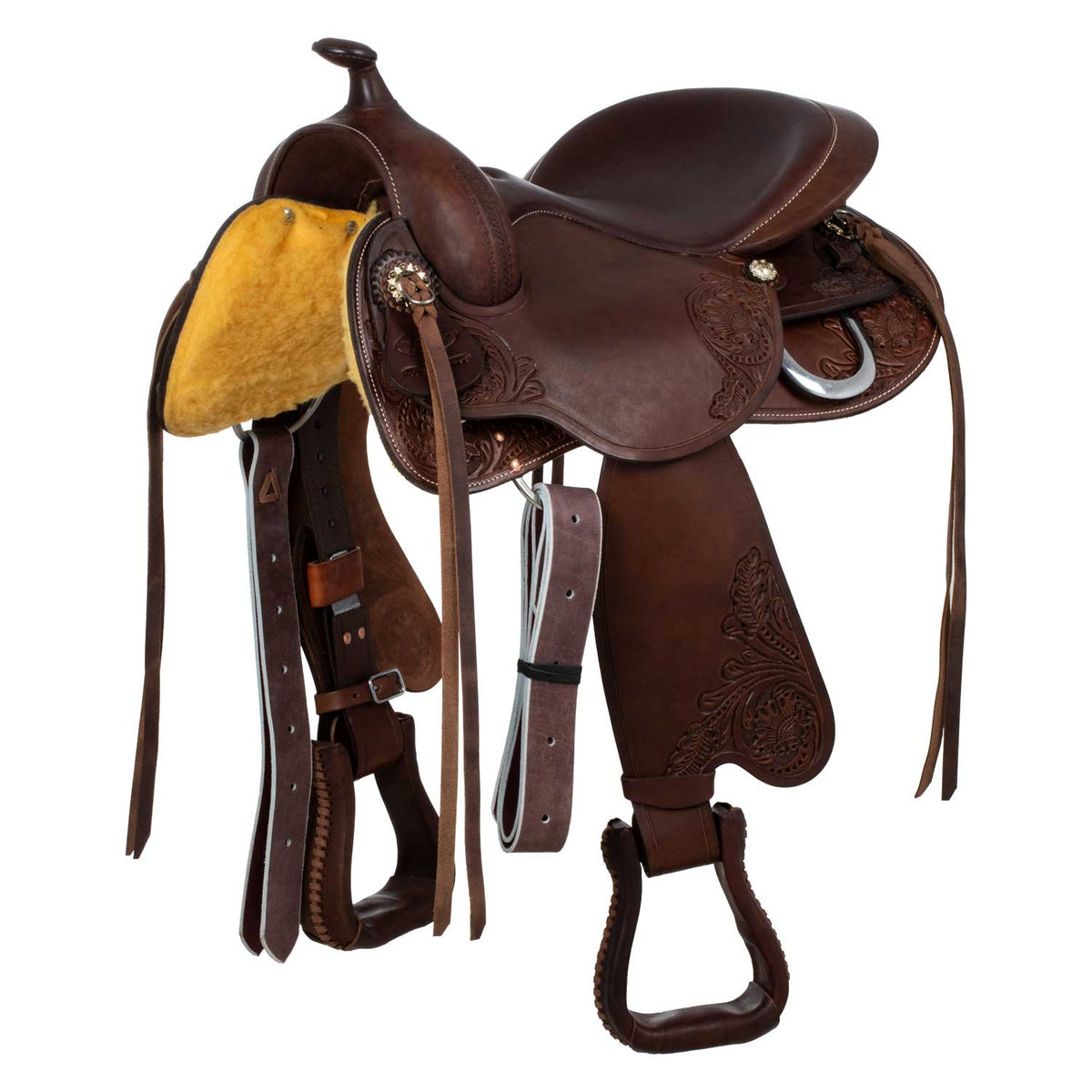 Selle western Freemax dos court en cuir de vache, 15 à 17 pouces