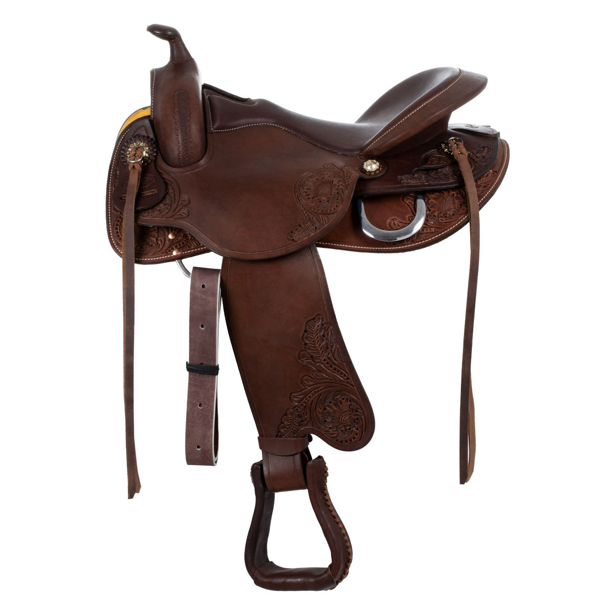 Selle western Freemax dos court en cuir de vache, 15 à 17 pouces