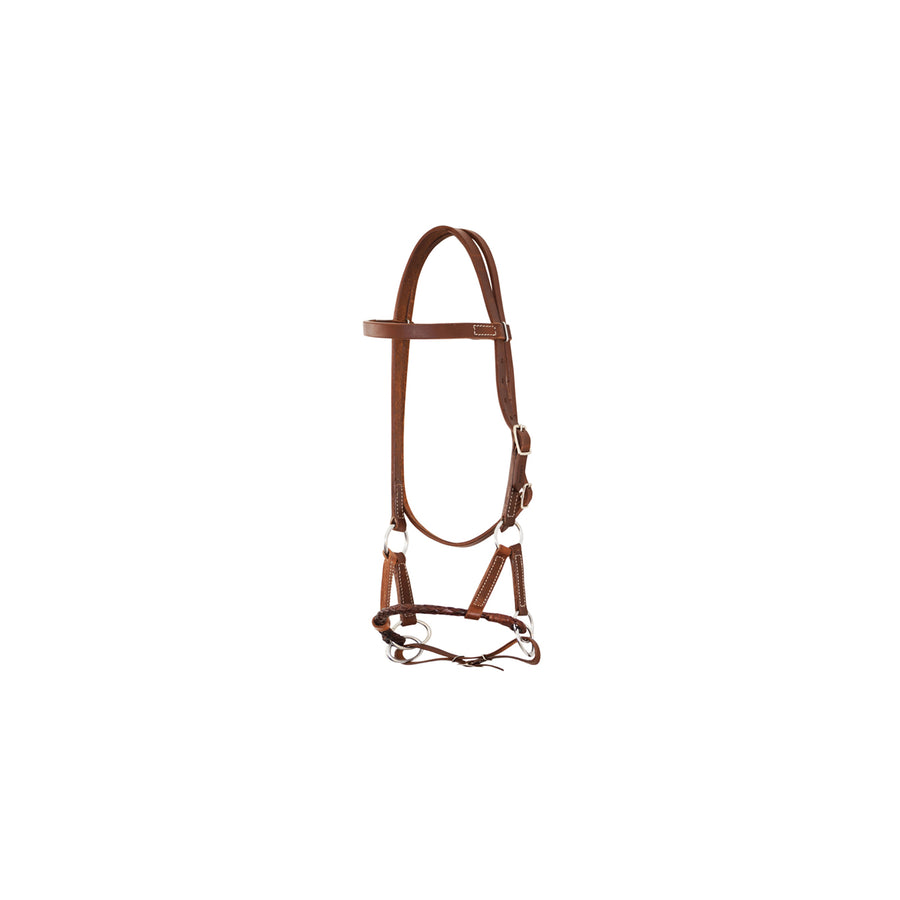 Side pull western en cuir harness, muserolle ronde tressée