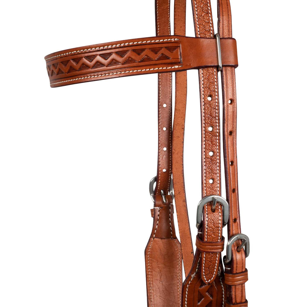 Têtière western McBryan en cuir, décor border stamp