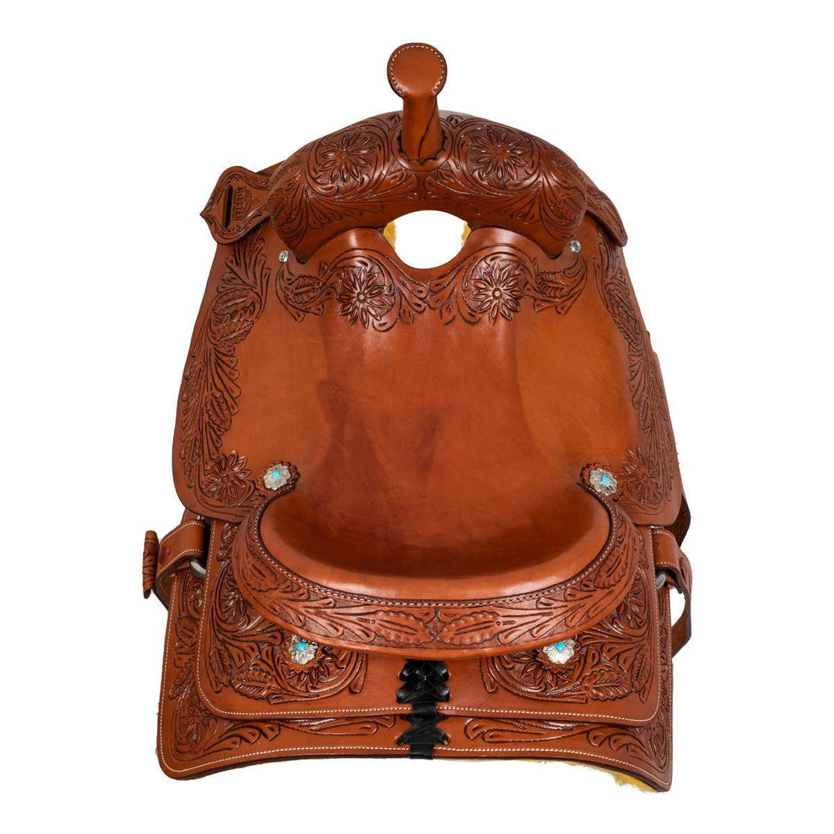 Selle team penning McBryan travail floral, arçon bois et rawhide, 17 pouces