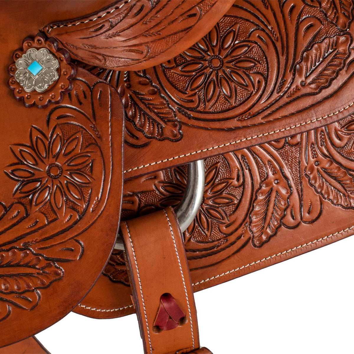Selle team penning McBryan travail floral, arçon bois et rawhide, 17 pouces