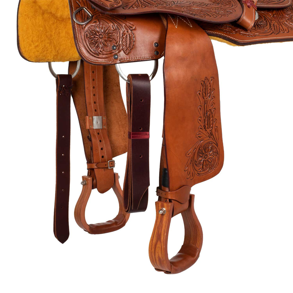 Selle team penning McBryan travail floral, arçon bois et rawhide, 17 pouces