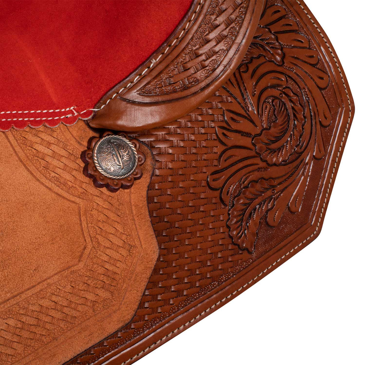 Selle de barrel McBryan siège rouge, travail basket, cuir suédé, 15,5 pouces