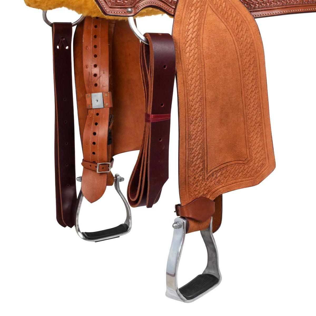 Selle de barrel McBryan siège rouge, travail basket, cuir suédé, 15,5 pouces