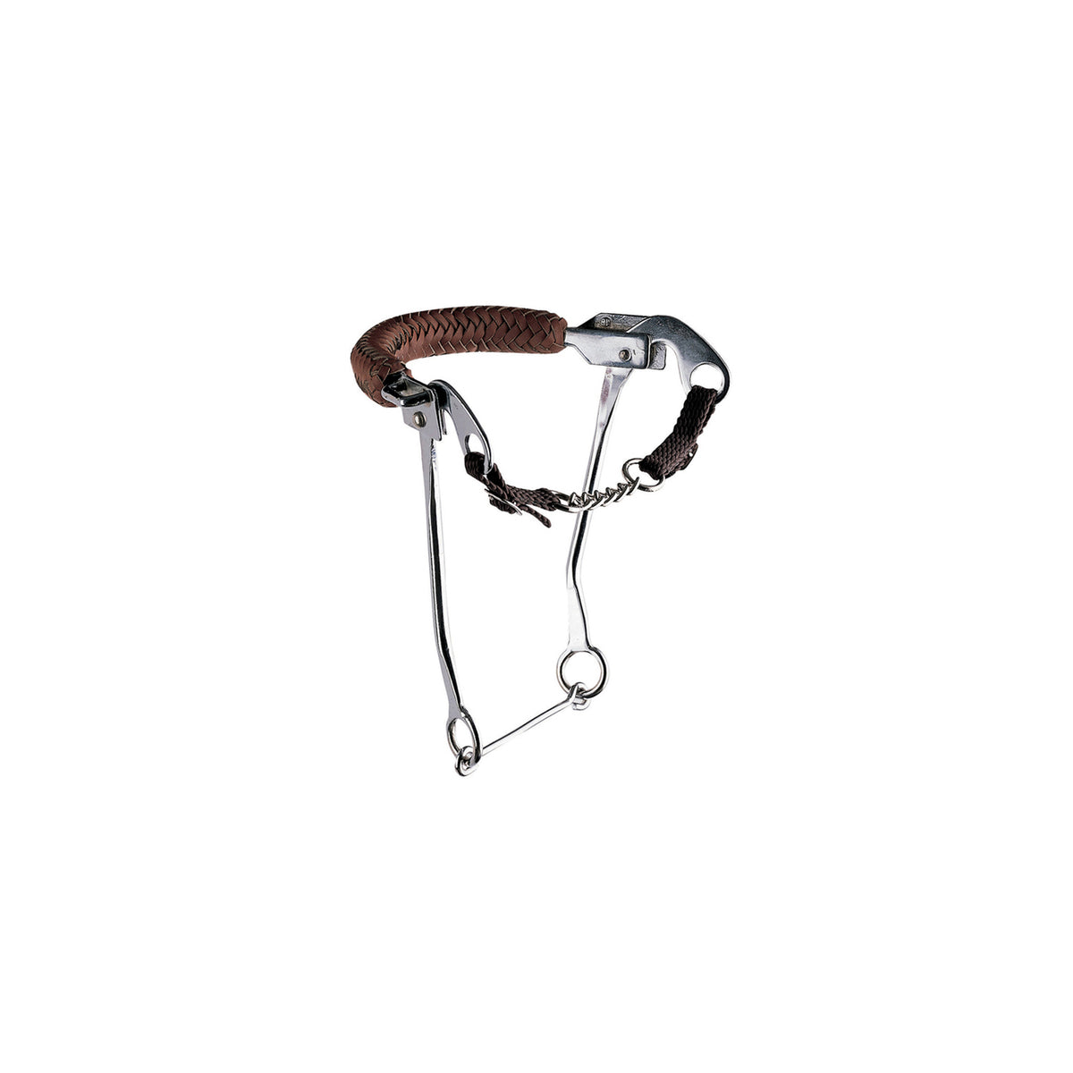 Hackamore Pool's en inox à branches longues, muserolle large en cuir tressé