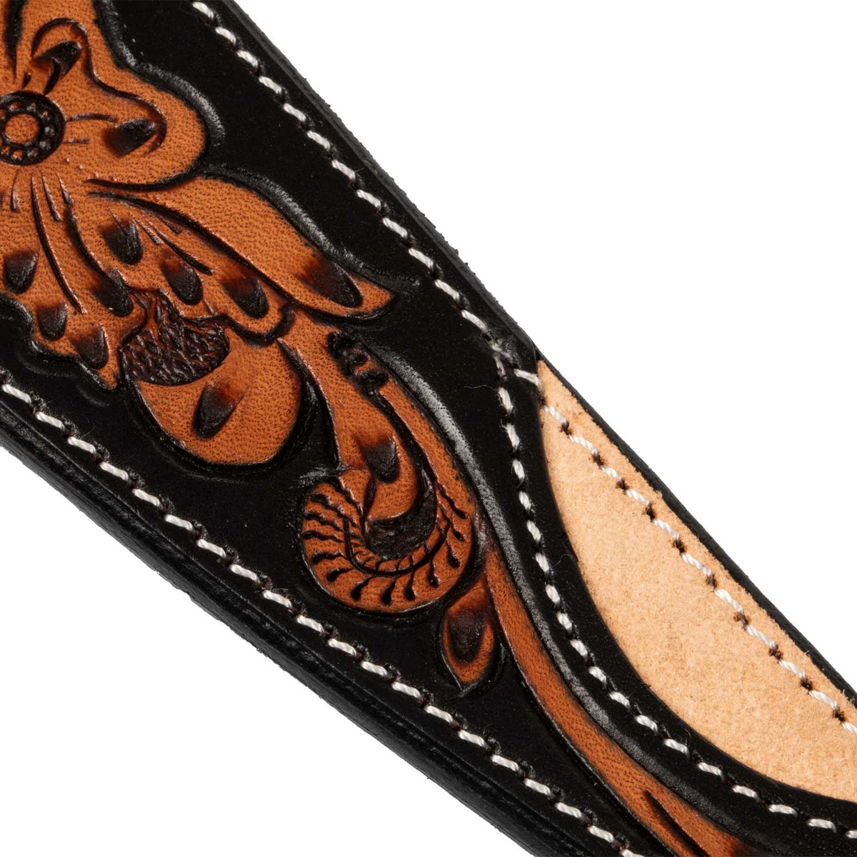 Rênes western Pool's en cuir, gravure dark floral faite main