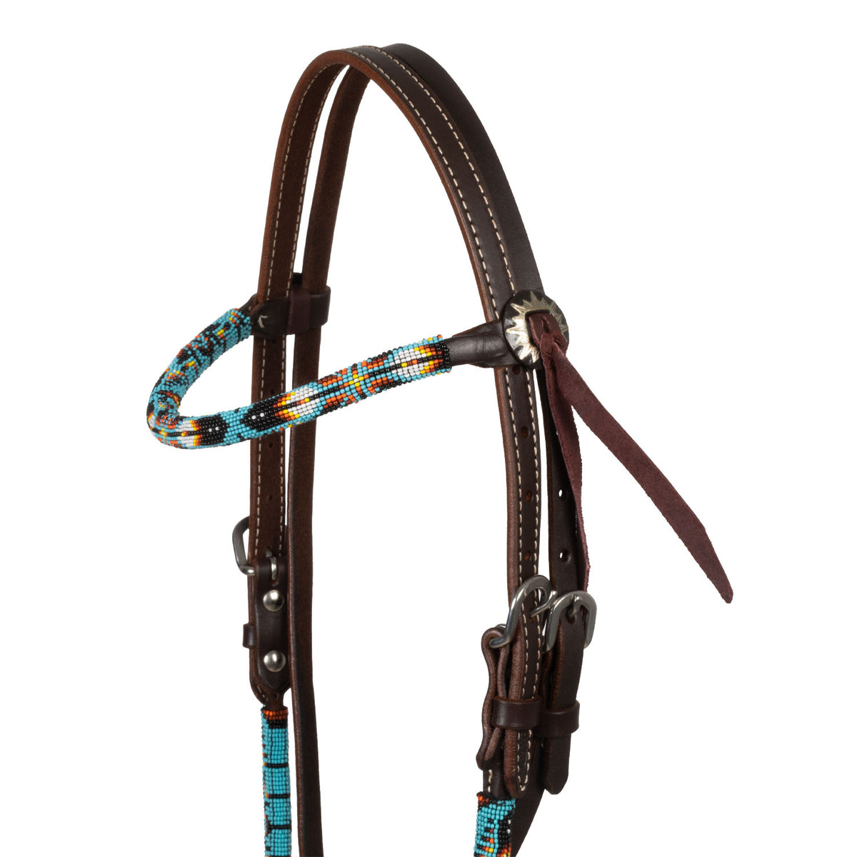 Bridon western Pool's cuir huilé, perles navajo Sky turquoise