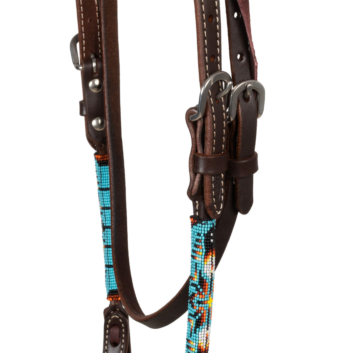 Bridon western Pool's cuir huilé, perles navajo Sky turquoise