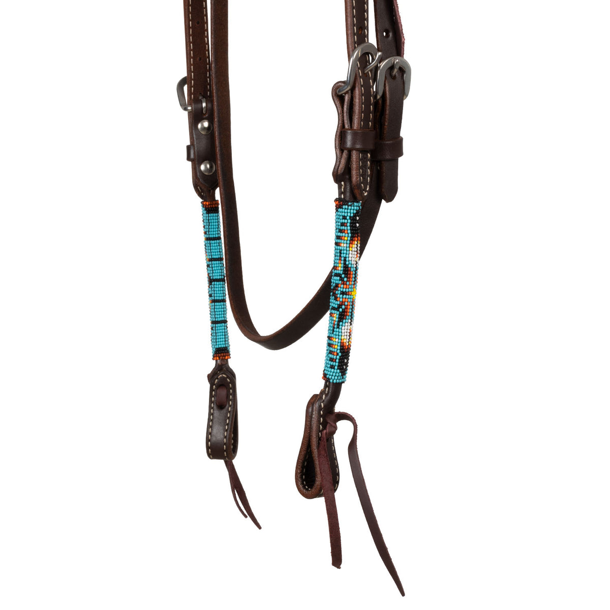 Bridon western Pool's cuir huilé, perles navajo Sky turquoise