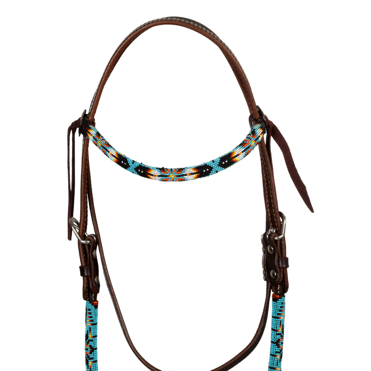 Bridon western Pool's cuir huilé, perles navajo Sky turquoise