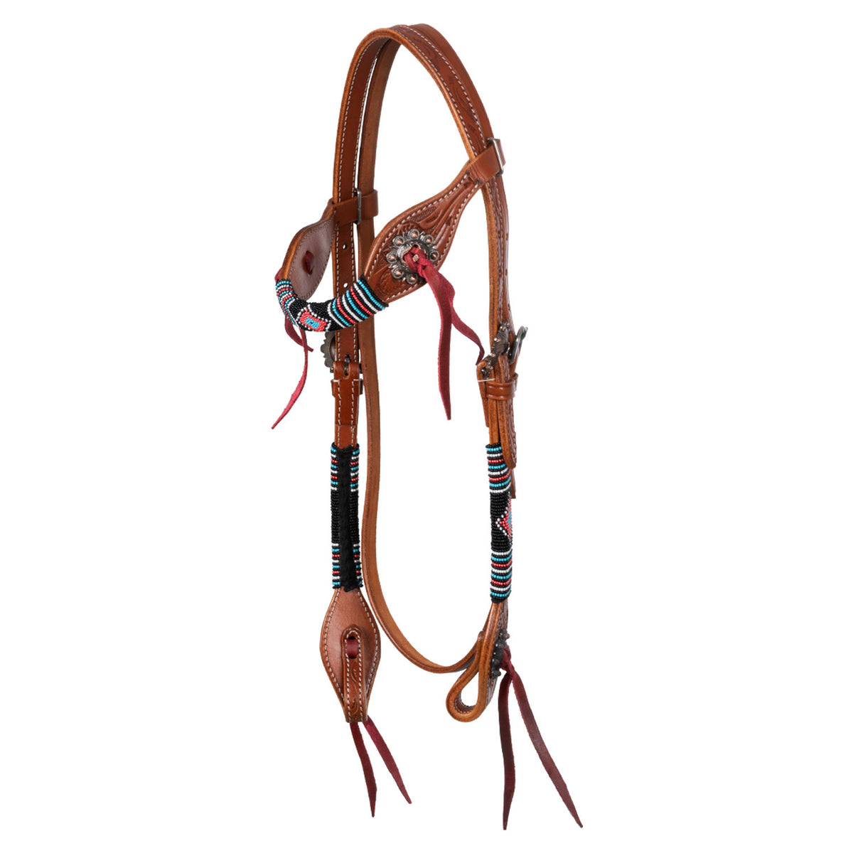 Bridon western Pool's Deluxe en cuir huilé, perles tressées ethniques