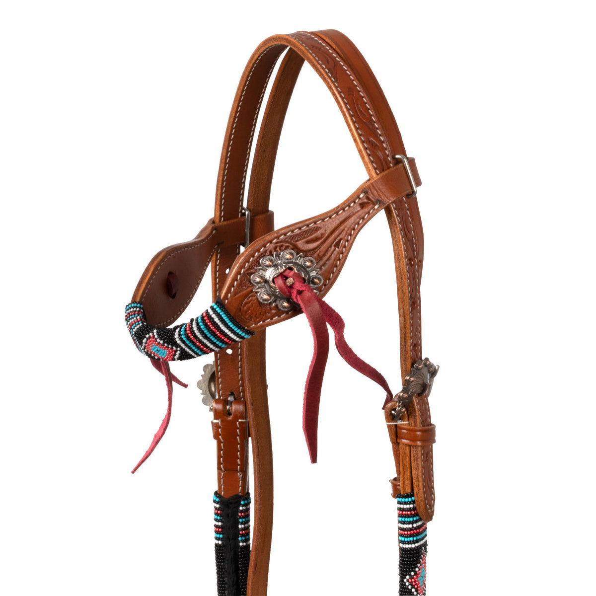 Bridon western Pool's Deluxe en cuir huilé, perles tressées ethniques