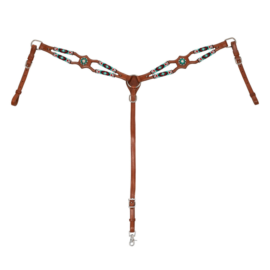 Collier de chasse western Pool's en cuir, pierres émeraude et découpes