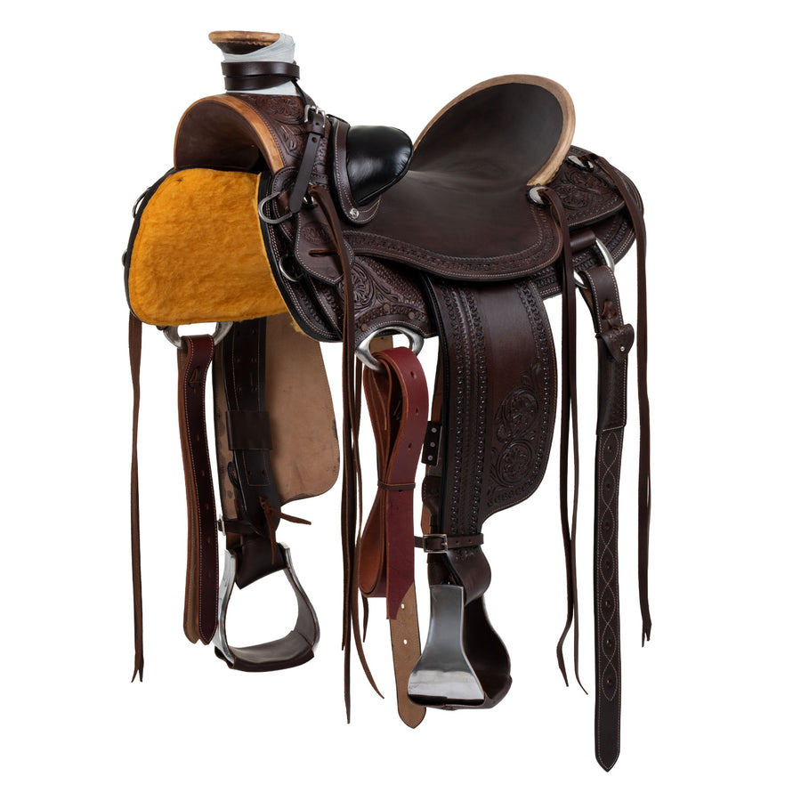 Selle western Wade Ranch Pool's, gravure florale et bord snake, FQHB 7 pouces