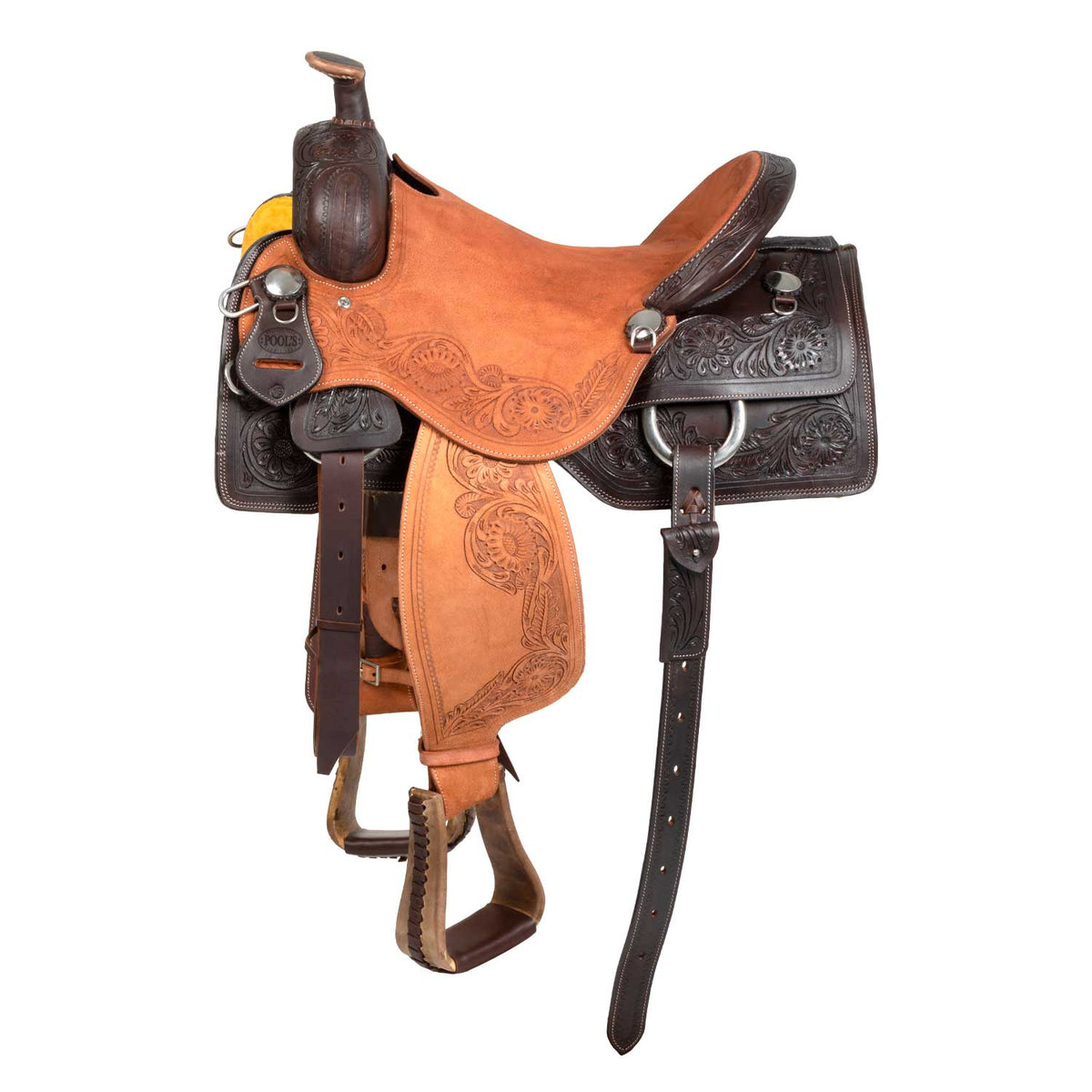 Selle cow horse Pool's tooling floral, arçon FQHB 7 pouces, 16 ou 17 pouces