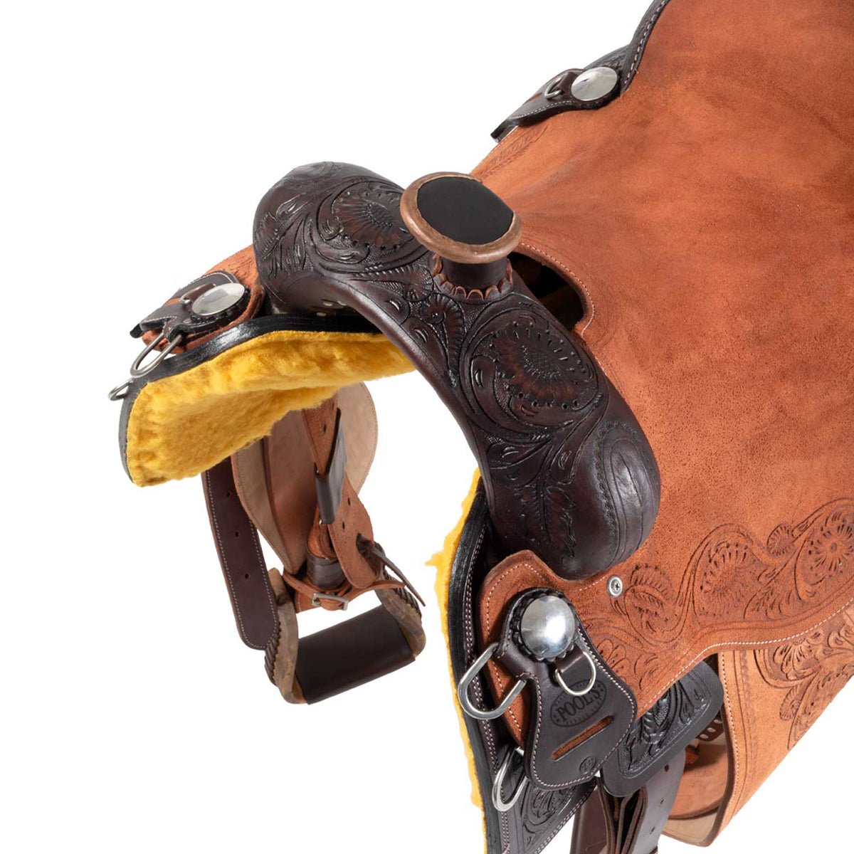 Selle cow horse Pool's tooling floral, arçon FQHB 7 pouces, 16 ou 17 pouces