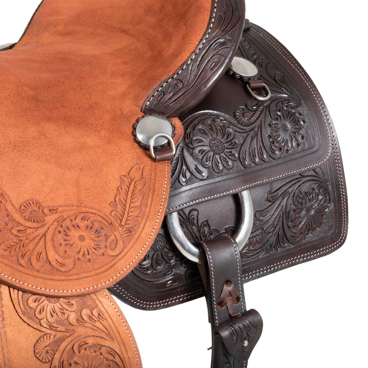 Selle cow horse Pool's tooling floral, arçon FQHB 7 pouces, 16 ou 17 pouces