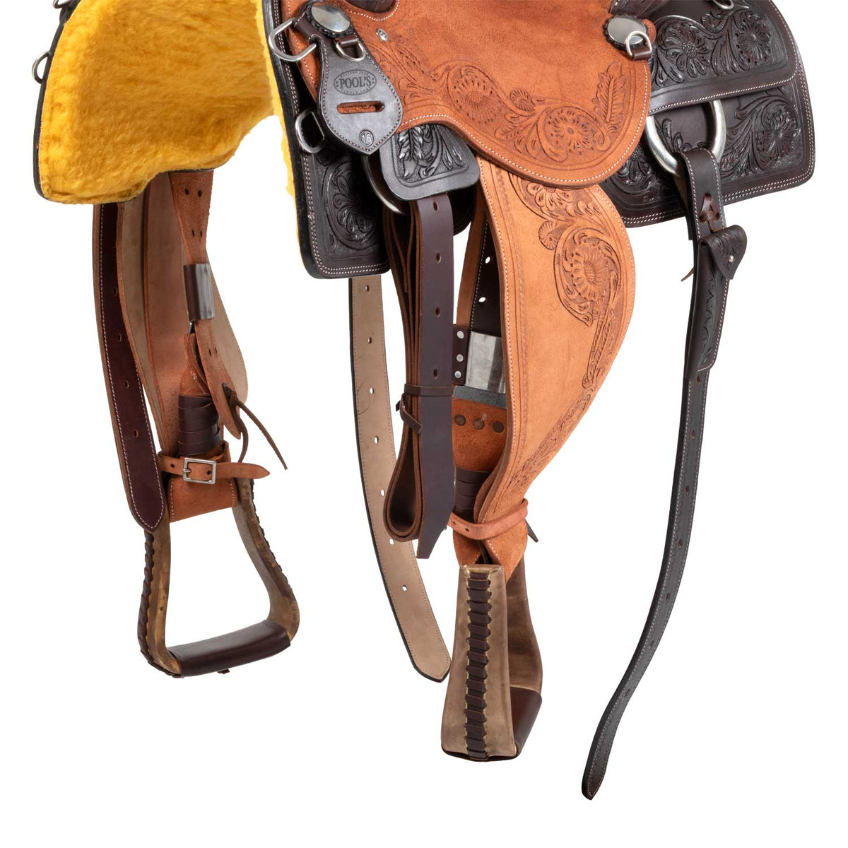 Selle cow horse Pool's tooling floral, arçon FQHB 7 pouces, 16 ou 17 pouces