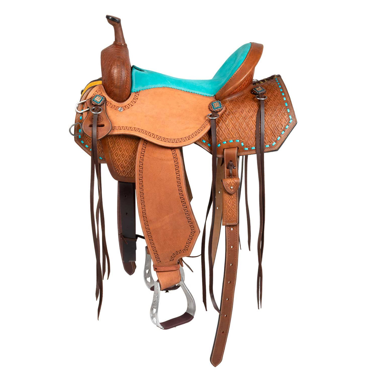 Selle de barrel Pool's siège daim turquoise, travail basket, FQHB 7 pouces