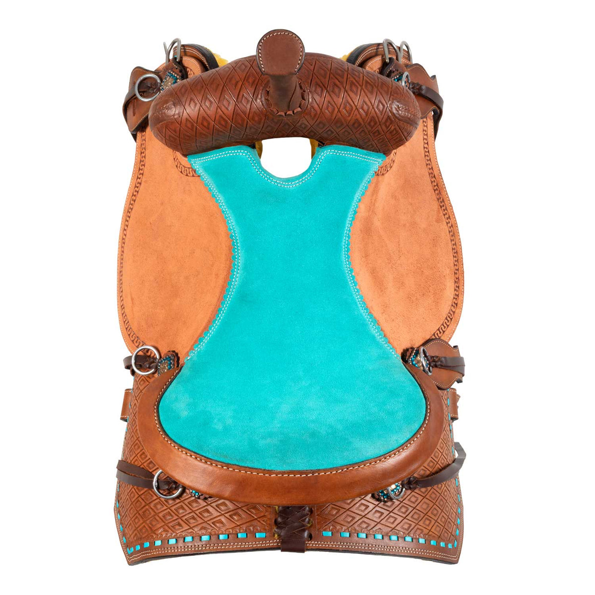 Selle de barrel Pool's siège daim turquoise, travail basket, FQHB 7 pouces