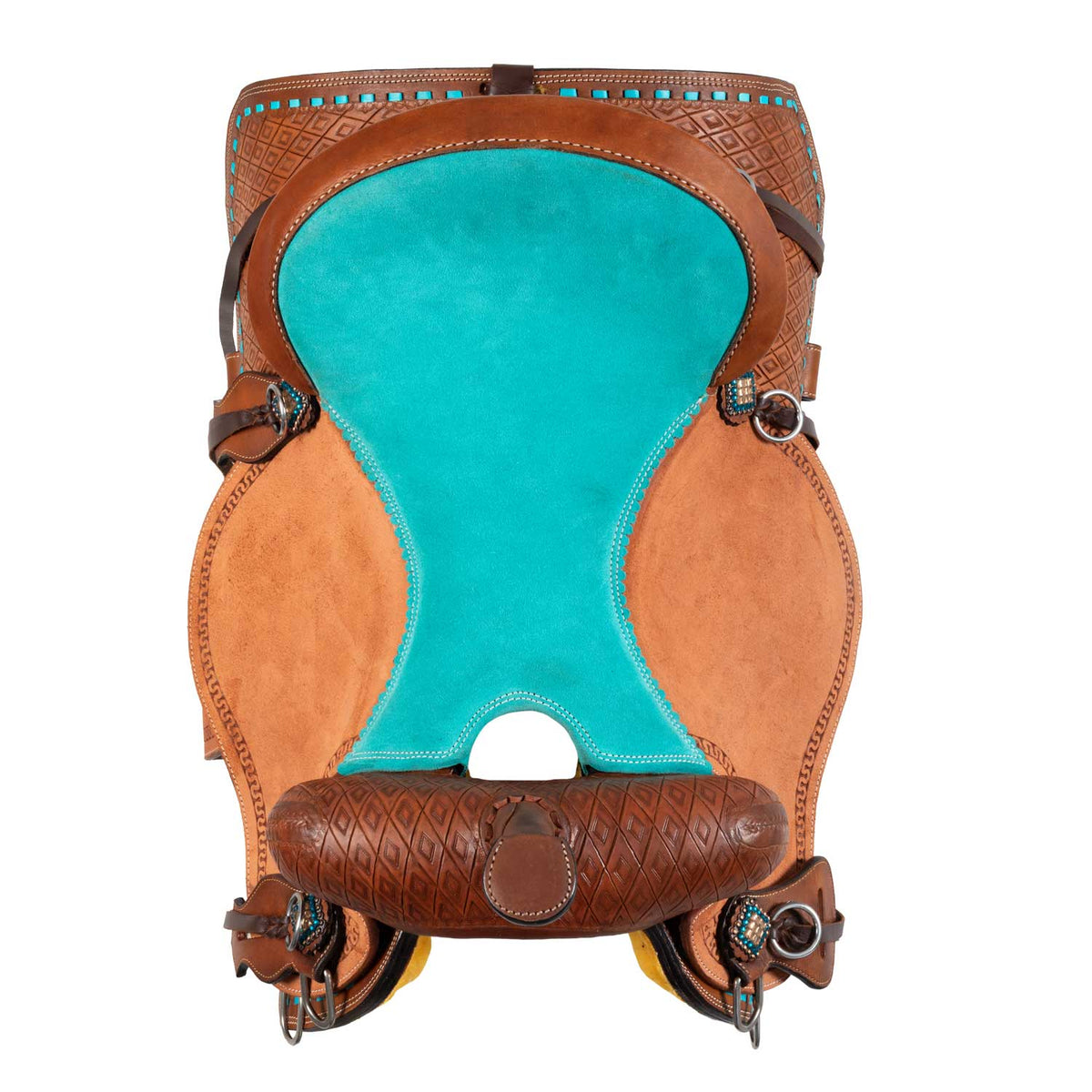 Selle de barrel Pool's siège daim turquoise, travail basket, FQHB 7 pouces