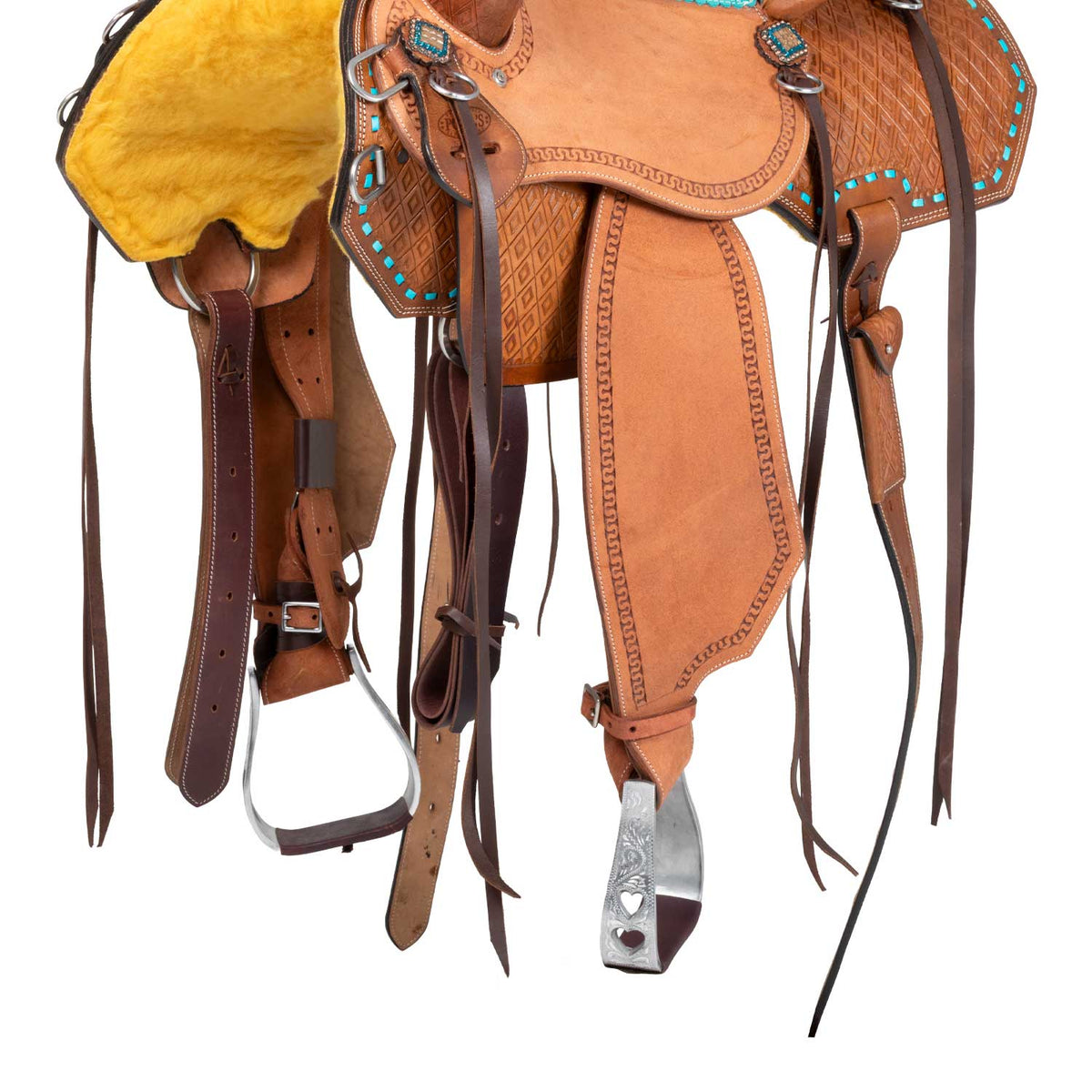 Selle de barrel Pool's siège daim turquoise, travail basket, FQHB 7 pouces