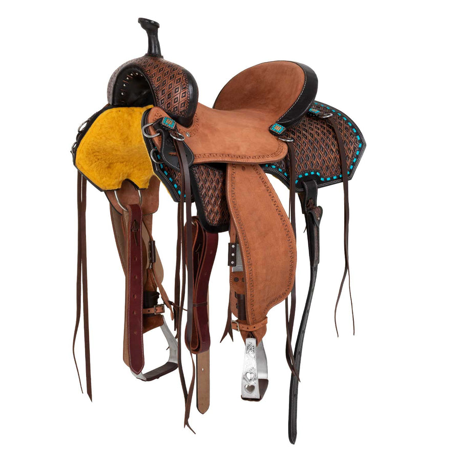 Selle de barrel Pool's MSB, roughout et tooling noir, FQHB 7 pouces