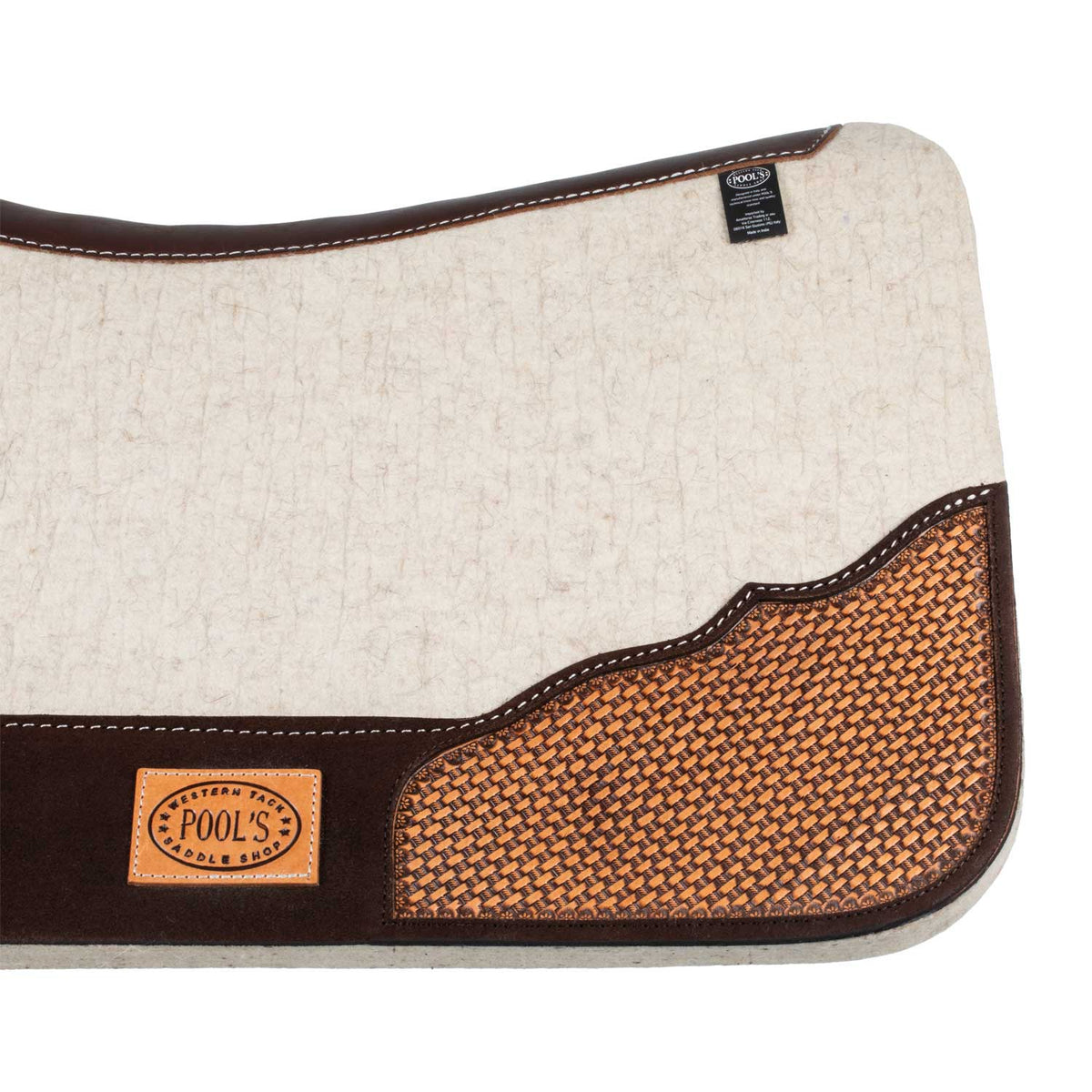 Tapis de selle western Pool's en feutre de laine anatomique, renforts cuir
