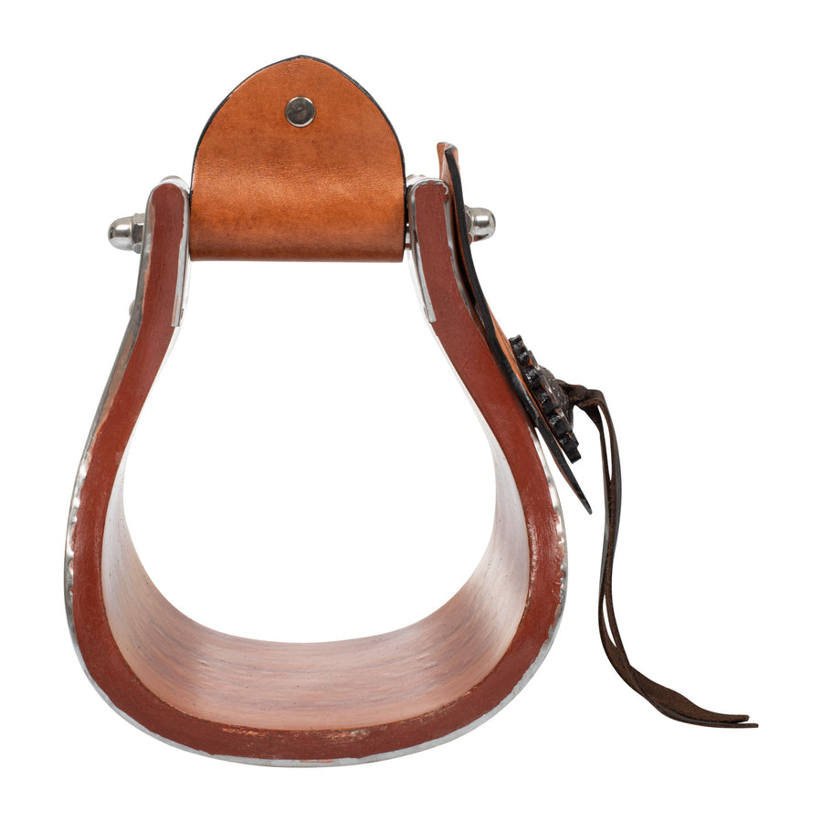 Étriers western Pool's bois et métal satiné, inserts cuir travaillé main