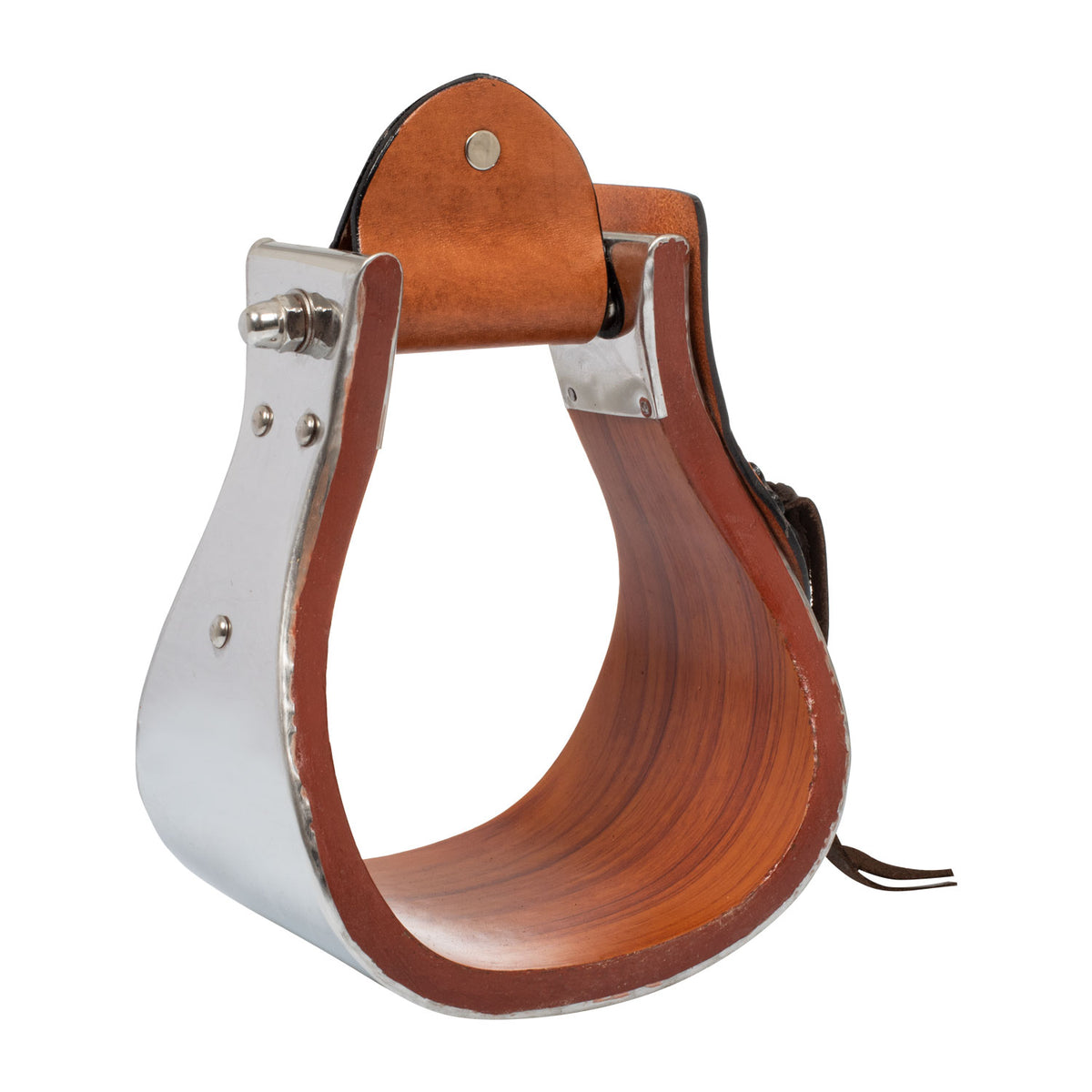 Étriers western Pool's bois et métal satiné, inserts cuir travaillé main
