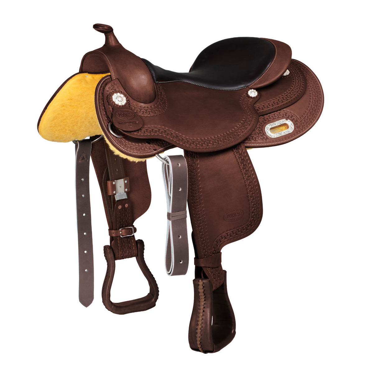 Selle de reining Pool's Round Skirt 3010, coutures contrastées, 15 à 17 pouces
