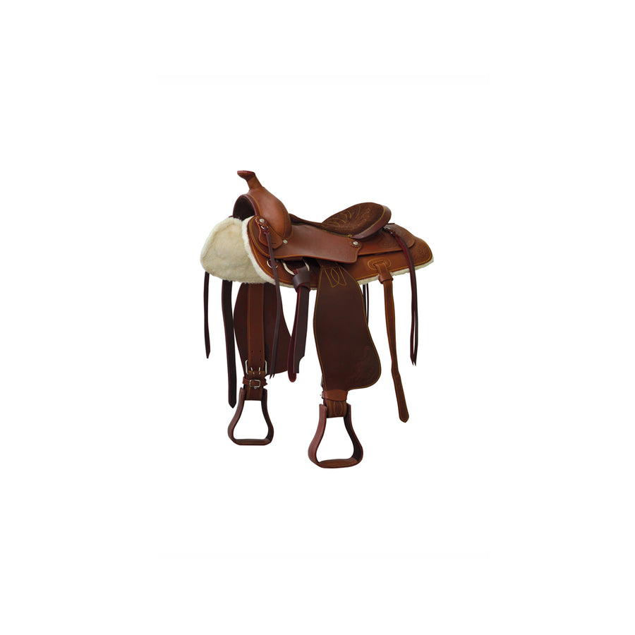 Selle de reining Lakota Prime Quarter, cuir flower, siège suédine, sangle