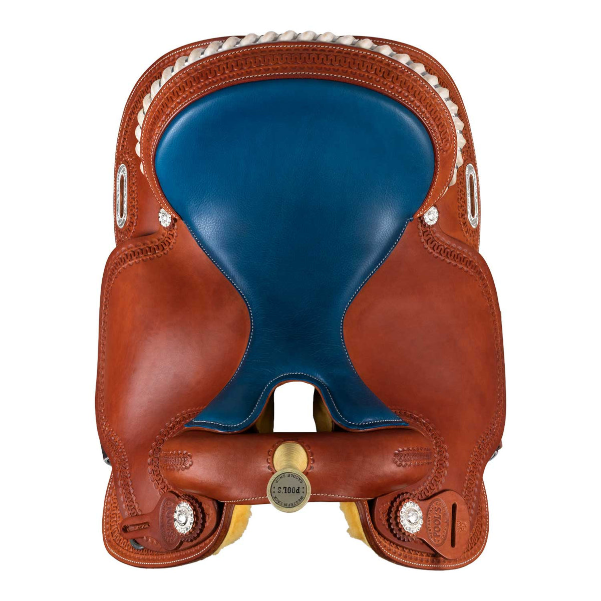 Selle de barrel Pool's Color 5020 à siège bleu, cuir huilé, 15 à 16 pouces