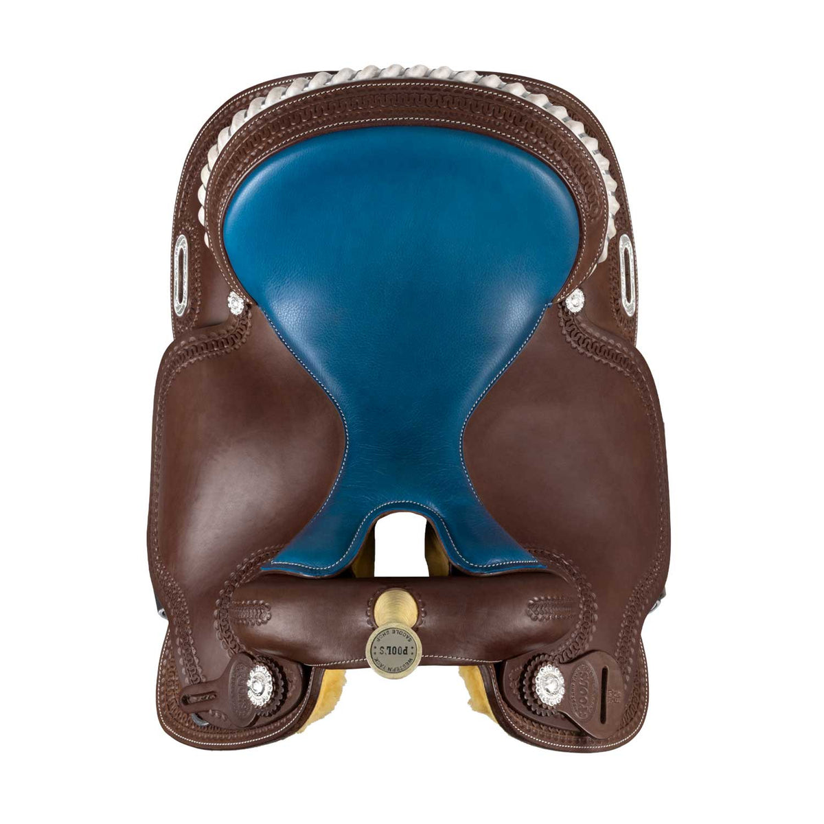 Selle de barrel Pool's Color 5020 à siège bleu, cuir huilé, 15 à 16 pouces
