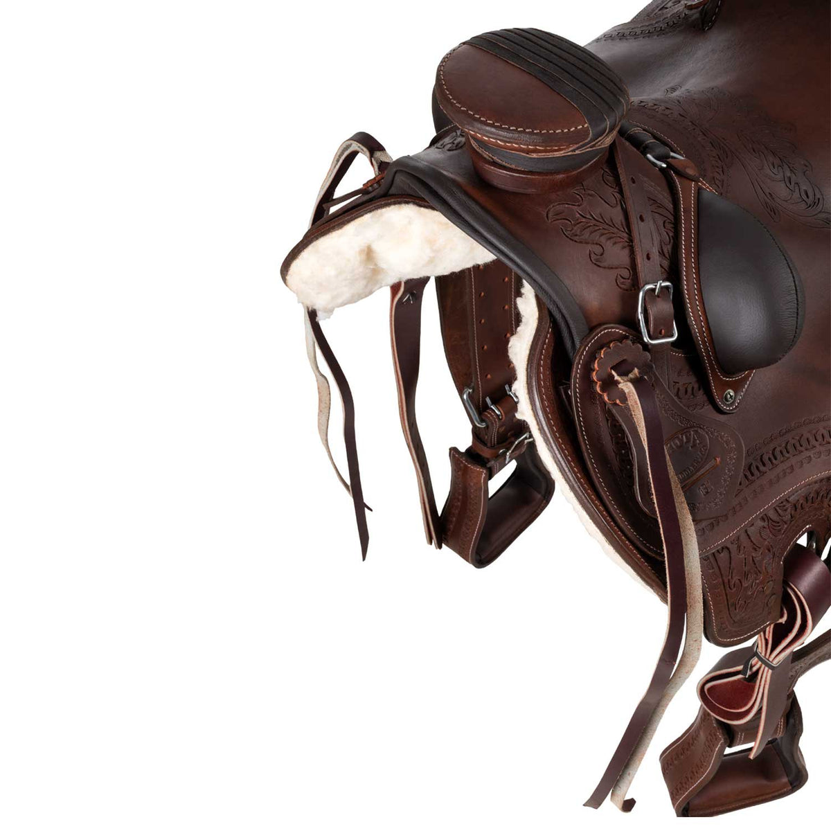Selle de ranch Lakota SB en cuir huilé, motif basket, sangle et étrivières