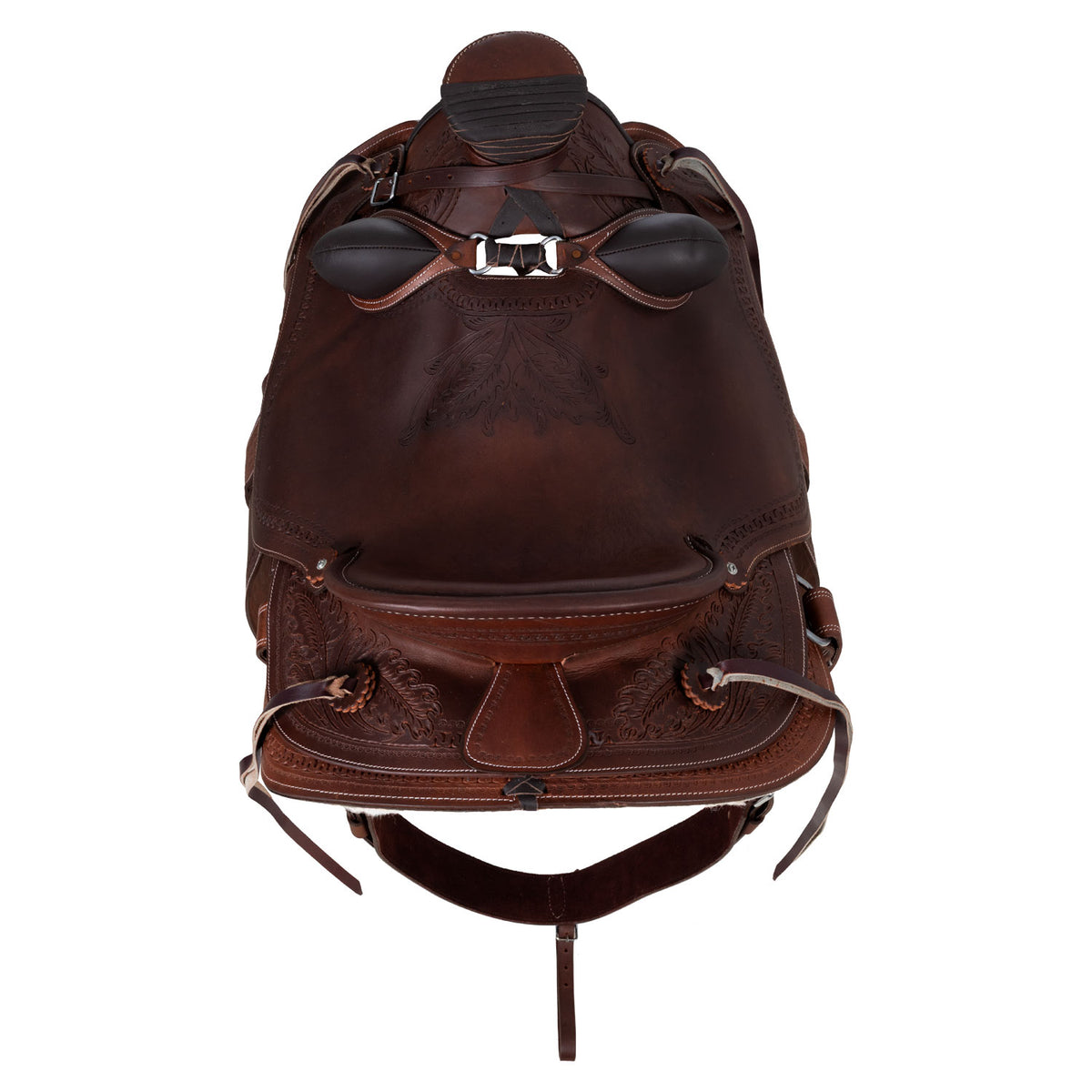 Selle de ranch Lakota SB en cuir huilé, motif basket, sangle et étrivières