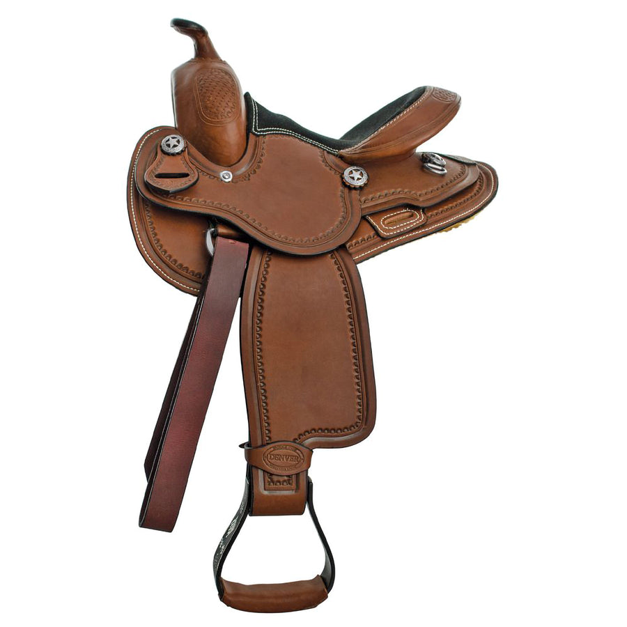 Selle western poney Denver Elite en cuir, border stamp, siège 12 pouces